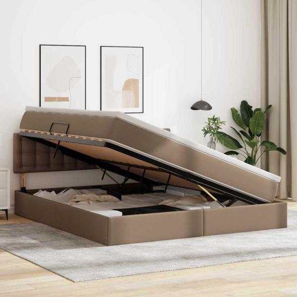 Bett mit Stauraum und LED Cappuccino 180 x 200 cm Kunstleder