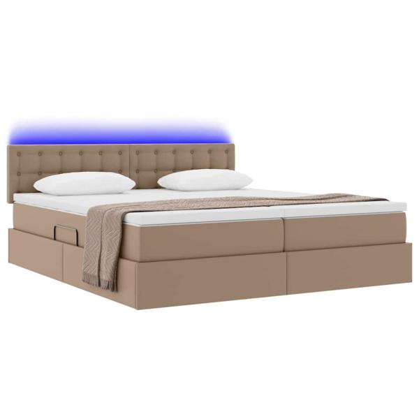 Bett mit Stauraum und LED Cappuccino 180 x 200 cm Kunstleder