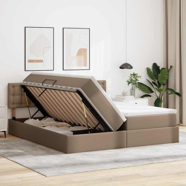 Bett mit Stauraum und LED Cappuccino 180 x 200 cm Kunstleder