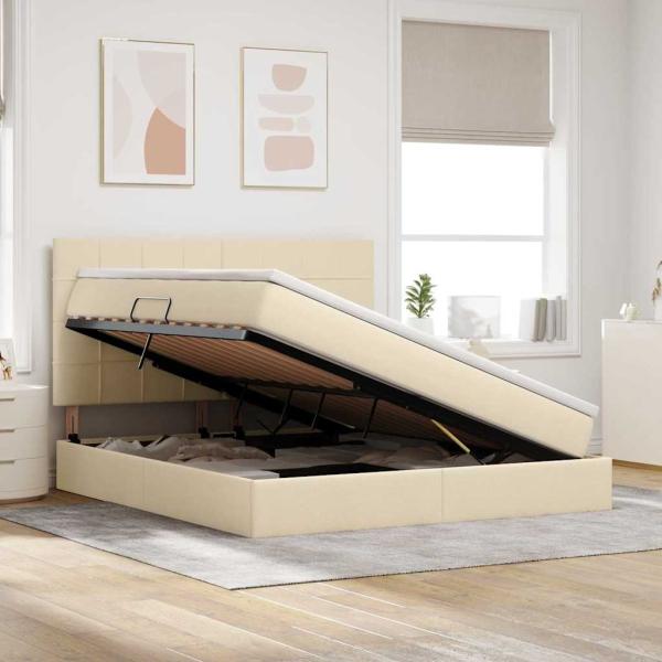 Aufbewahrungsbett mit Matratze Creme 160 x 200 cm Stoff