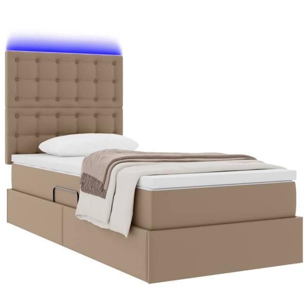 Bett mit Stauraum und LED Cappuccino 90 x 190 cm Kunstleder