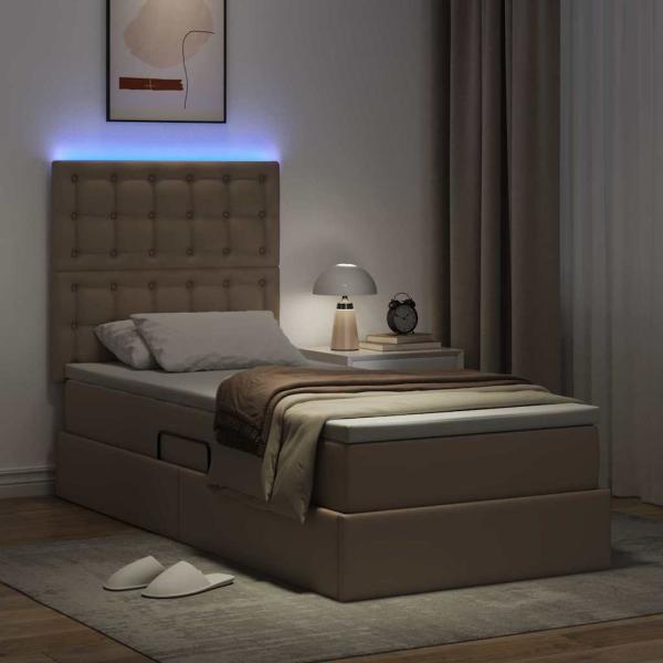 Bett mit Stauraum und LED Cappuccino 90 x 190 cm Kunstleder