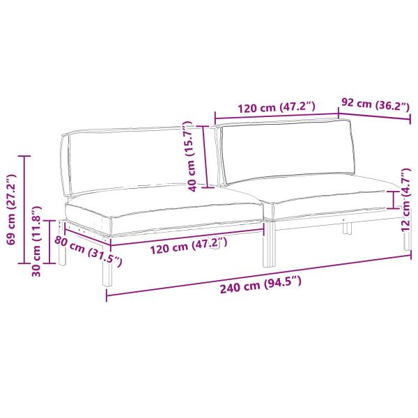 Sofa Set mit Kissen Taupe 240 x 92 x 69 cm Massivholz Akazie