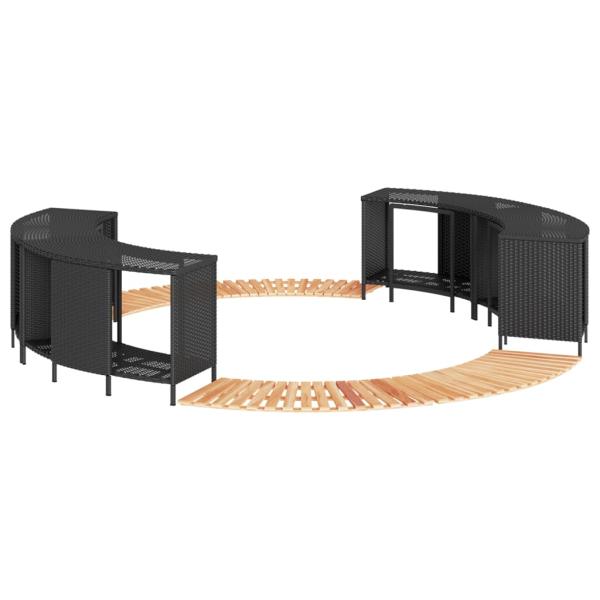 ARDEBO.de - Whirlpool-Umrandung Schwarz Poly-Rattan und Massivholz Akazie