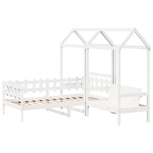 Tagesbett und Bank mit Dach Weiß 80x200 cm Kiefernholz