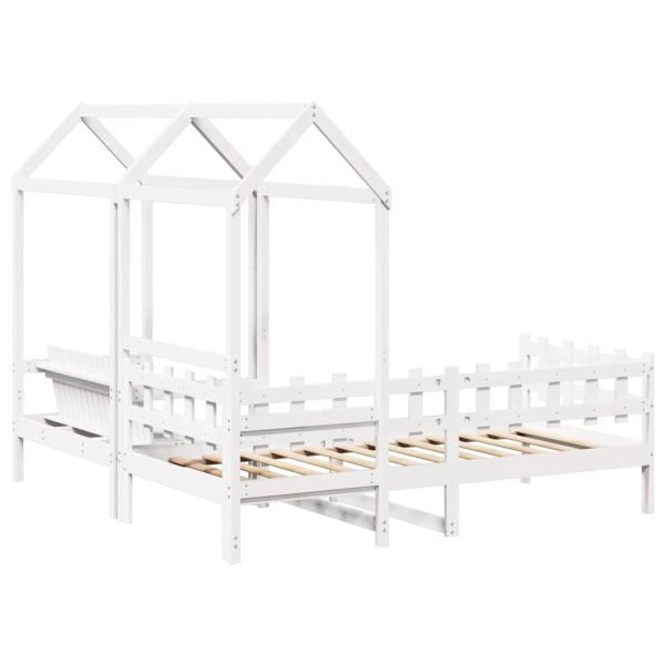 Tagesbett und Bank mit Dach Weiß 80x200 cm Kiefernholz