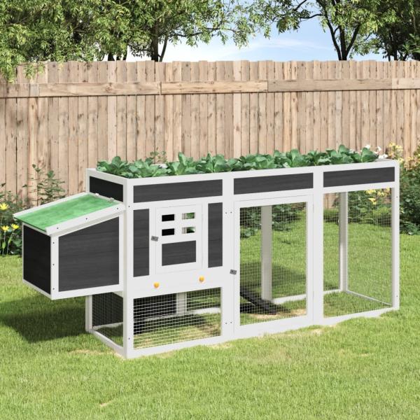 ARDEBO.de - Hühnerstall Grau 204x50x84 cm Massivholz Kiefer