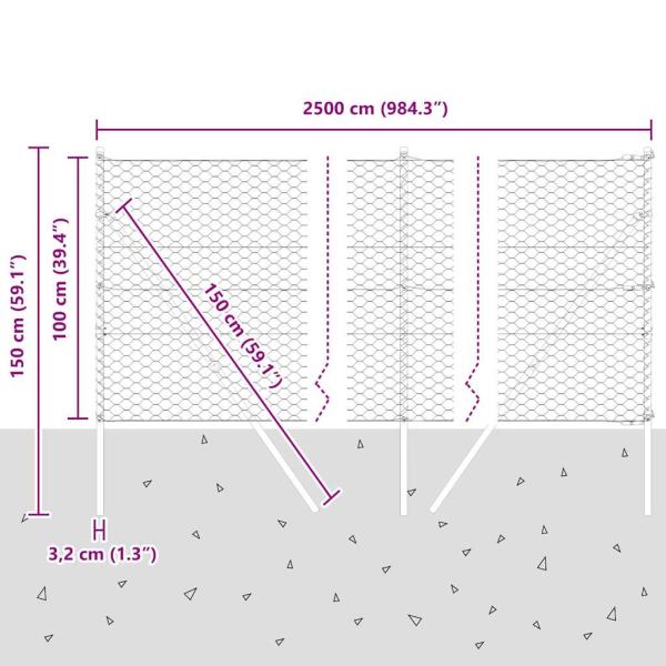 Zaunpfosten Grau 25 x 1 m (50 mm Maschen) Stahl