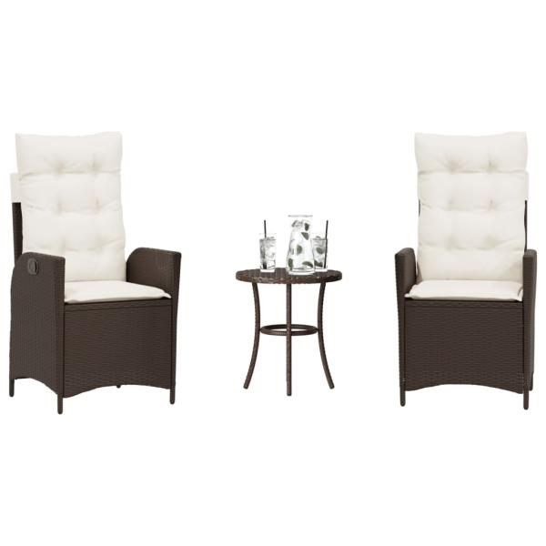 ARDEBO.de - 3-tlg. Bistro-Set mit Kissen Braun Poly Rattan