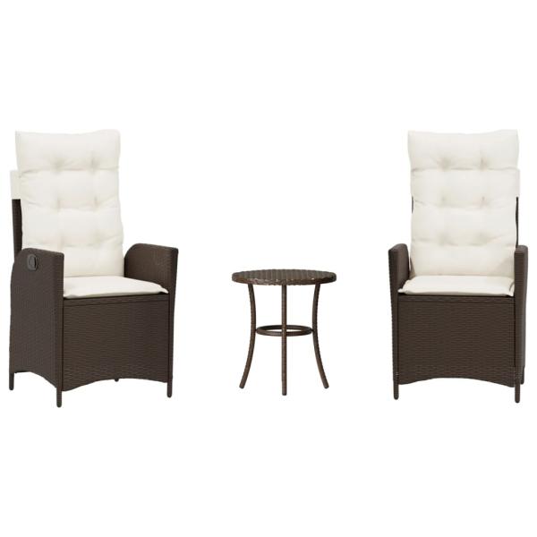 3-tlg. Bistro-Set mit Kissen Braun Poly Rattan