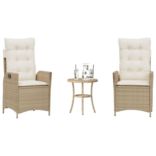 ARDEBO.de - 3-tlg. Bistro-Set mit Kissen Beige Poly Rattan