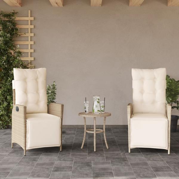 3-tlg. Bistro-Set mit Kissen Beige Poly Rattan