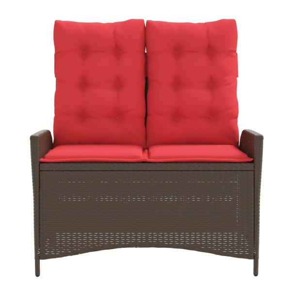 Gartenbank Verstellbar mit Kissen Braun Poly Rattan