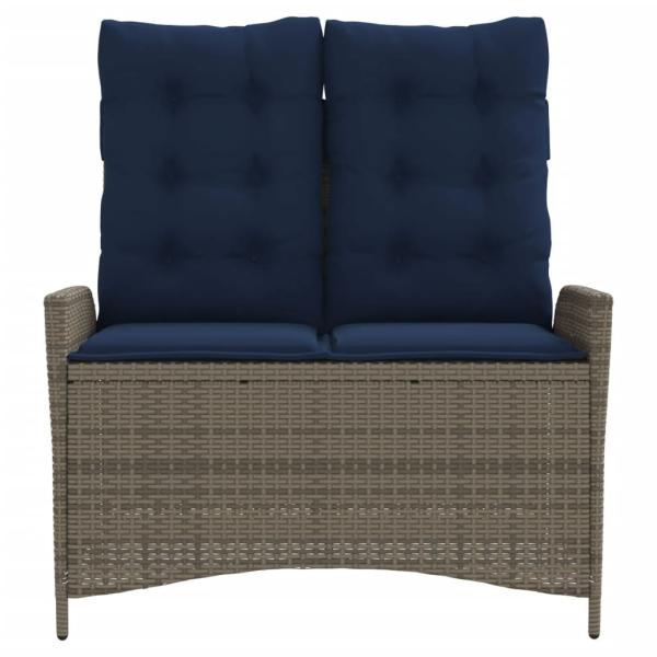 Gartenbank Verstellbar mit Kissen Grau Poly Rattan
