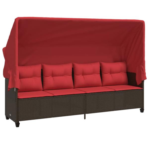 Sonnenliege mit Dach und Kissen Braun Poly Rattan