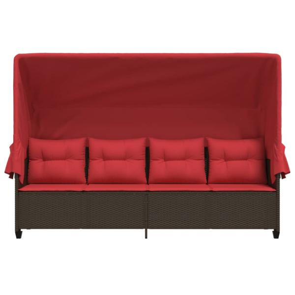 Sonnenliege mit Dach und Kissen Braun Poly Rattan