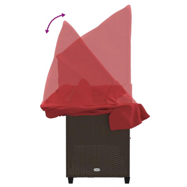 Sonnenliege mit Dach und Kissen Braun Poly Rattan