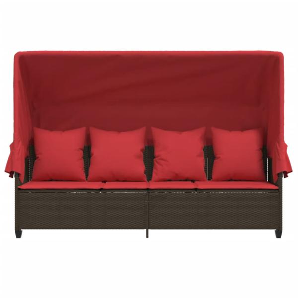 Sonnenliege mit Dach und Kissen Braun Poly Rattan