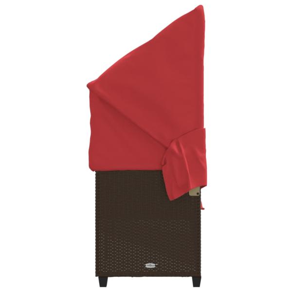 Sonnenliege mit Dach und Kissen Braun Poly Rattan