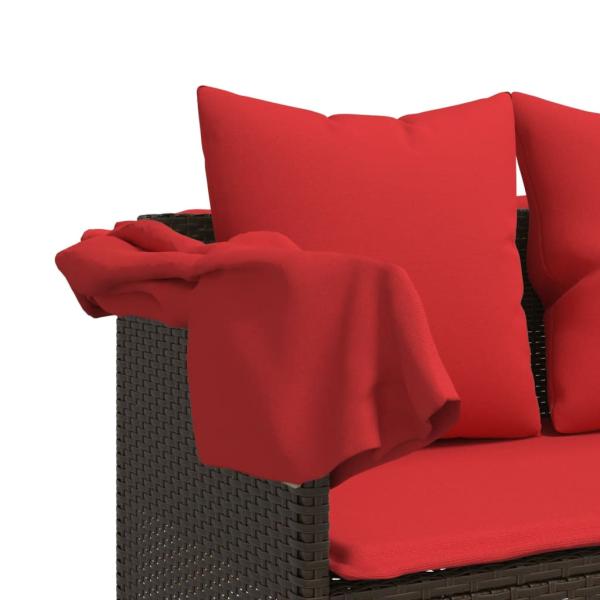 Sonnenliege mit Dach und Kissen Braun Poly Rattan