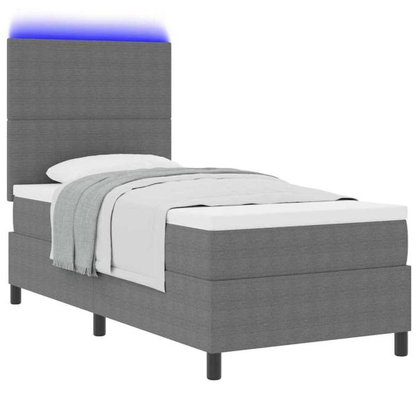 LED Boxspringbett Hellgrau und Weiß 90 x 190 cm Cordstoff