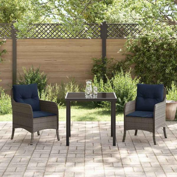 Garten Essgruppe mit Kissen 3 pcs Grau Poly-Rattan