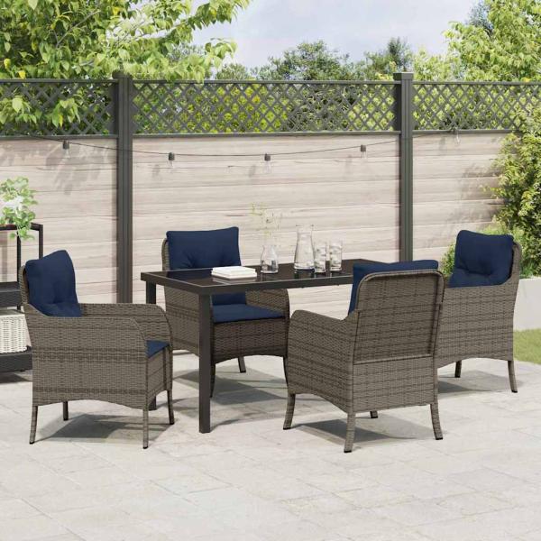 Garten Essgruppe mit Kissen 5 pcs Grau Poly-Rattan