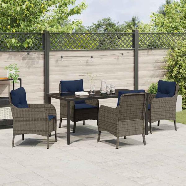 Garten Essgruppe mit Kissen 5 pcs Grau Poly-Rattan