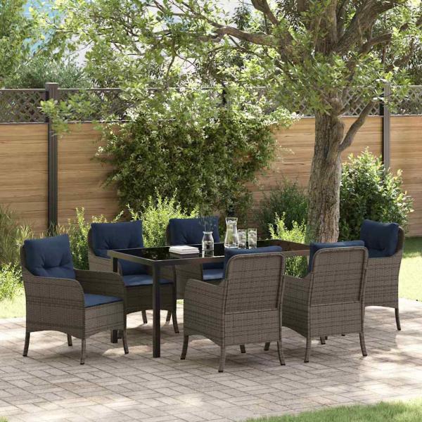 ARDEBO.de - Garten Essgruppe mit Kissen 7 pcs Grau Poly-Rattan