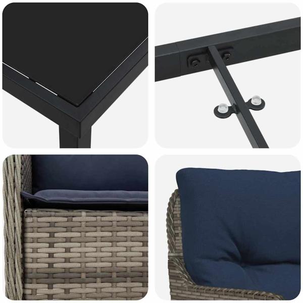 Garten Essgruppe mit Kissen 7 pcs Grau Poly-Rattan