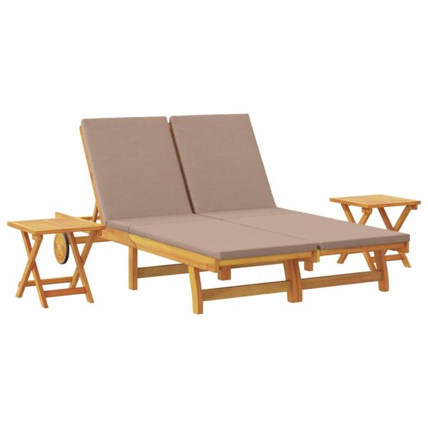 Sonnenliege mit Kissen Taupe Massivholz Akazie