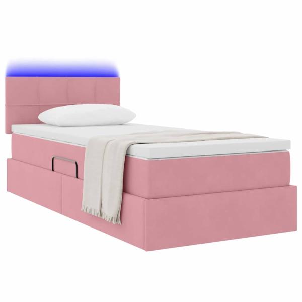 Bett mit Stauraum und LED mit Matratze Rosa 100 x 200 cm Samt