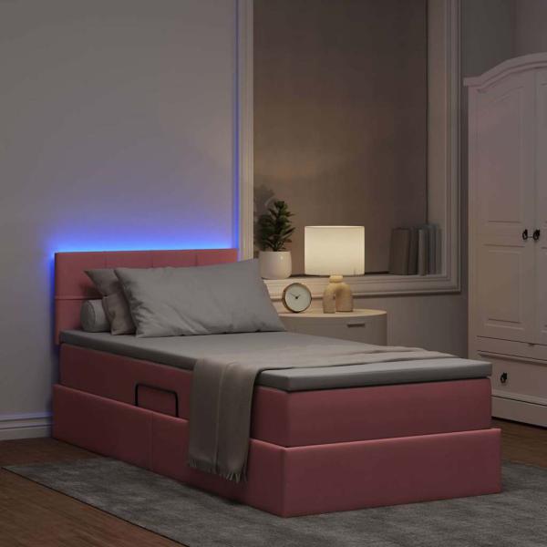 Bett mit Stauraum und LED mit Matratze Rosa 100 x 200 cm Samt