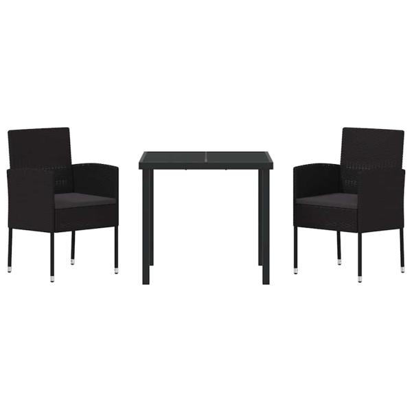 Garten Essgruppe mit Kissen 3 pcs Schwarz Poly-Rattan