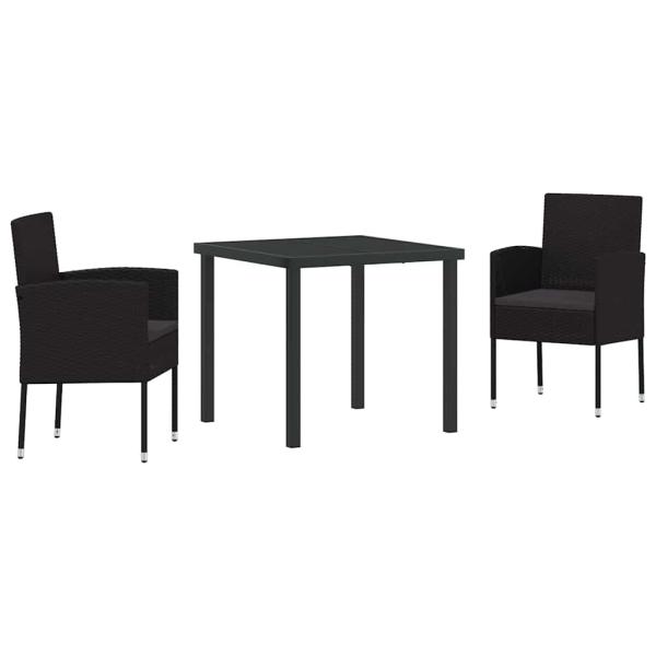 Garten Essgruppe mit Kissen 3 pcs Schwarz Poly-Rattan
