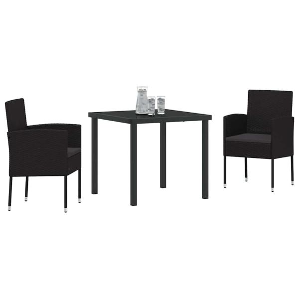 Garten Essgruppe mit Kissen 3 pcs Schwarz Poly-Rattan