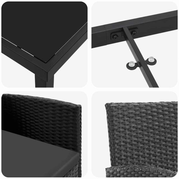 Garten Essgruppe mit Kissen 3 pcs Schwarz Poly-Rattan
