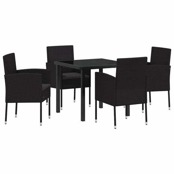 ARDEBO.de - Garten Essgruppe mit Kissen 5 pcs Schwarz Poly-Rattan