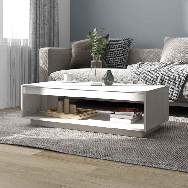 ARDEBO.de - Couchtisch Weiß 110x50x33,5 cm Massivholz Kiefer