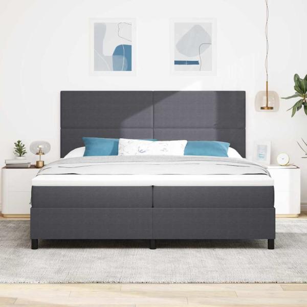 Boxspringbett Dunkelgrau und Weiß 200 x 200 cm Cordstoff