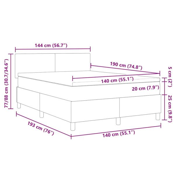 LED Boxspringbett Dunkelgrau und Weiß 140 x 190 cm Cordstoff