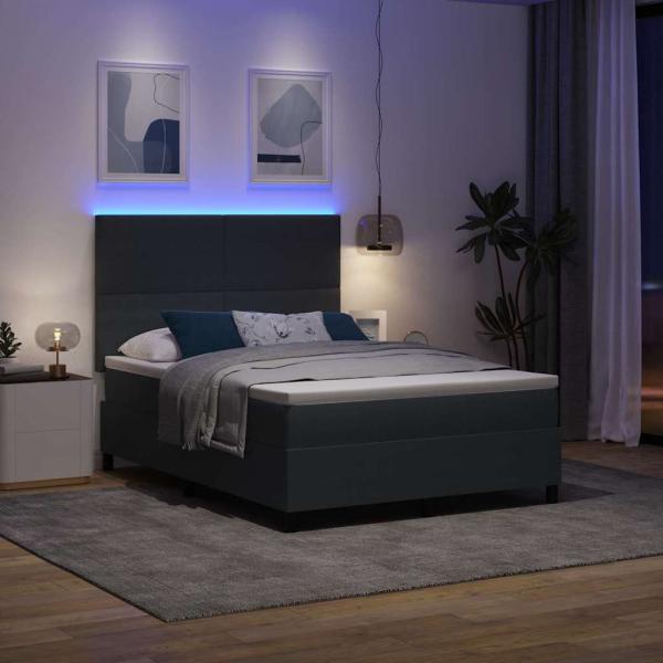 LED Boxspringbett Dunkelgrau und Weiß 160 x 200 cm Cordstoff