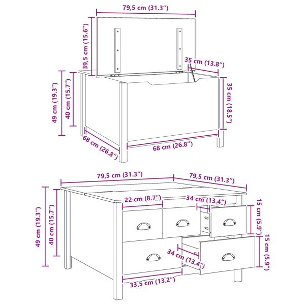 Couchtisch mit Schubladen HILL Honigbraun 79,5 x 79,5 x 49 cm