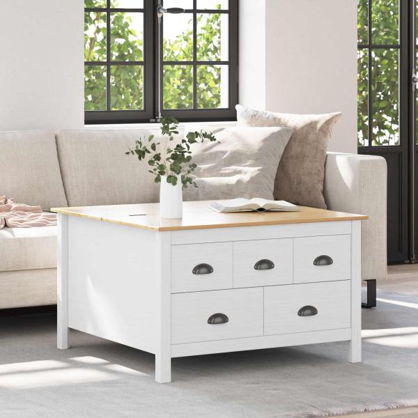 ARDEBO.de - Couchtisch HILL Weiß und Honigbraun 79,5 x 79,5 x 49 cm