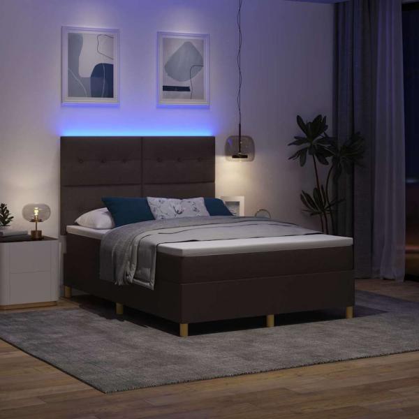 LED Boxspringbett mit Kopfteil Dunkelbraun 160 x 200 cm Stoff