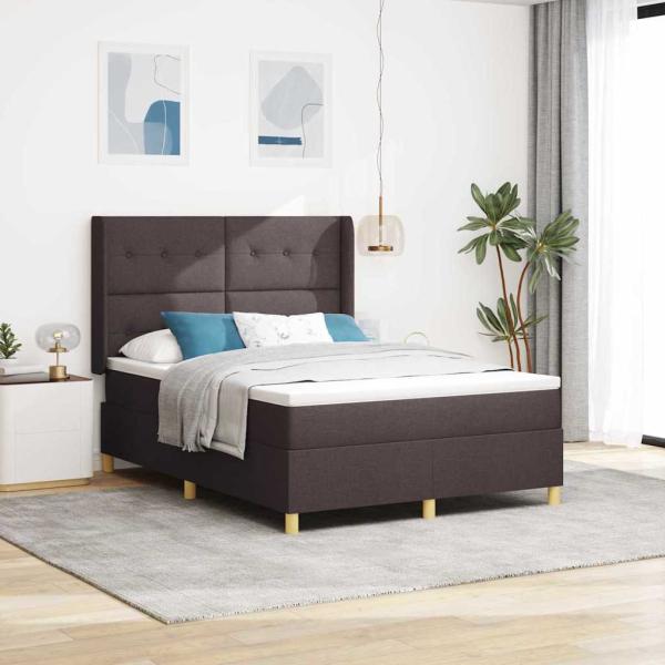 ARDEBO.de - Boxspringbett mit LED-Lichtleisten Braun 160 x 200 cm Stoff