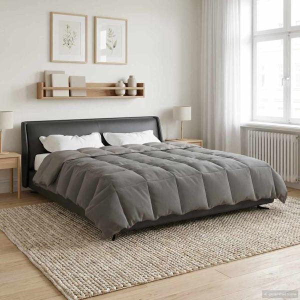 Ganzjahresbettdecke Gepolstert Hellgrau 200 x 200 cm Mikrofaser