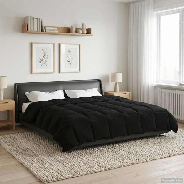 ARDEBO.de - Ganzjahresbettdecke 200 x 220 cm 4 Jahreszeiten Schwarz