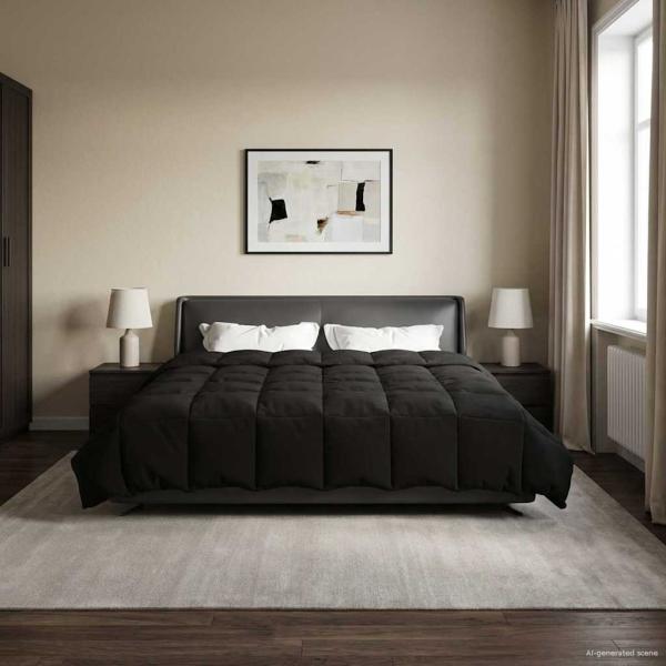 ARDEBO.de - Ganzjahresbettdecke 260 x 220 cm 4 Jahreszeiten Schwarz