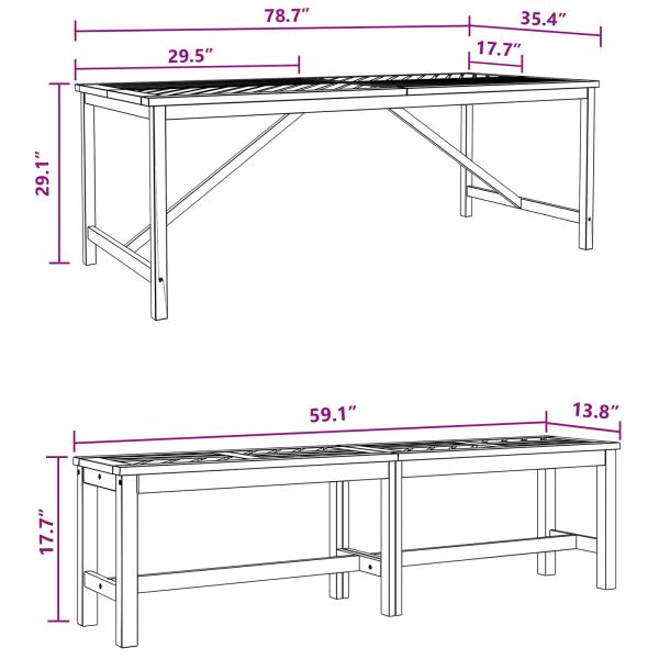 Garten Essgruppe 3 Stk. Braun Massivholz Akazie